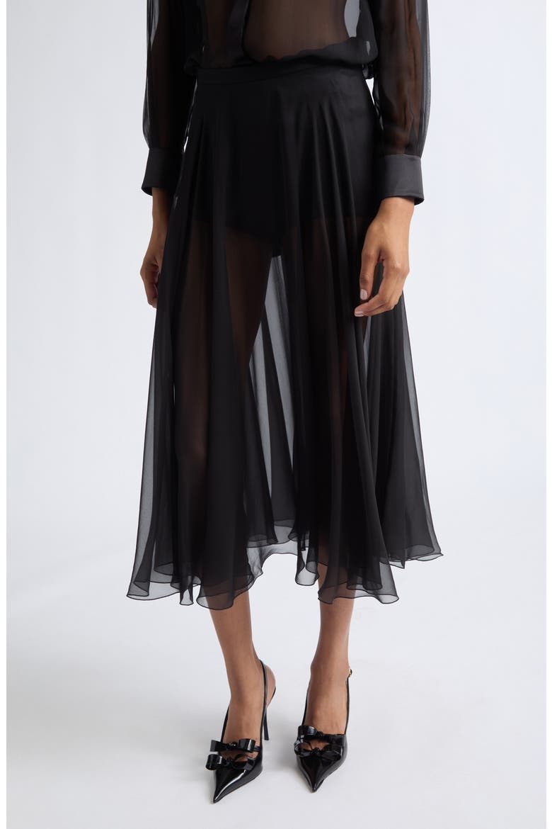 Silk Chiffon Midi Skirt, Main, color, BLACK