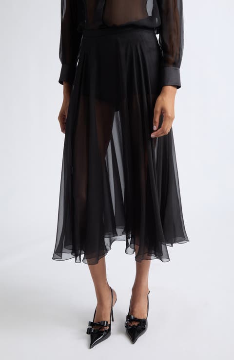 Silk Chiffon Midi Skirt