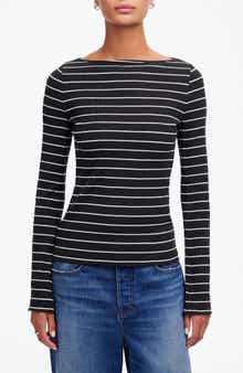 Madewell Stripe Boatneck Long Sleeve Rib Top