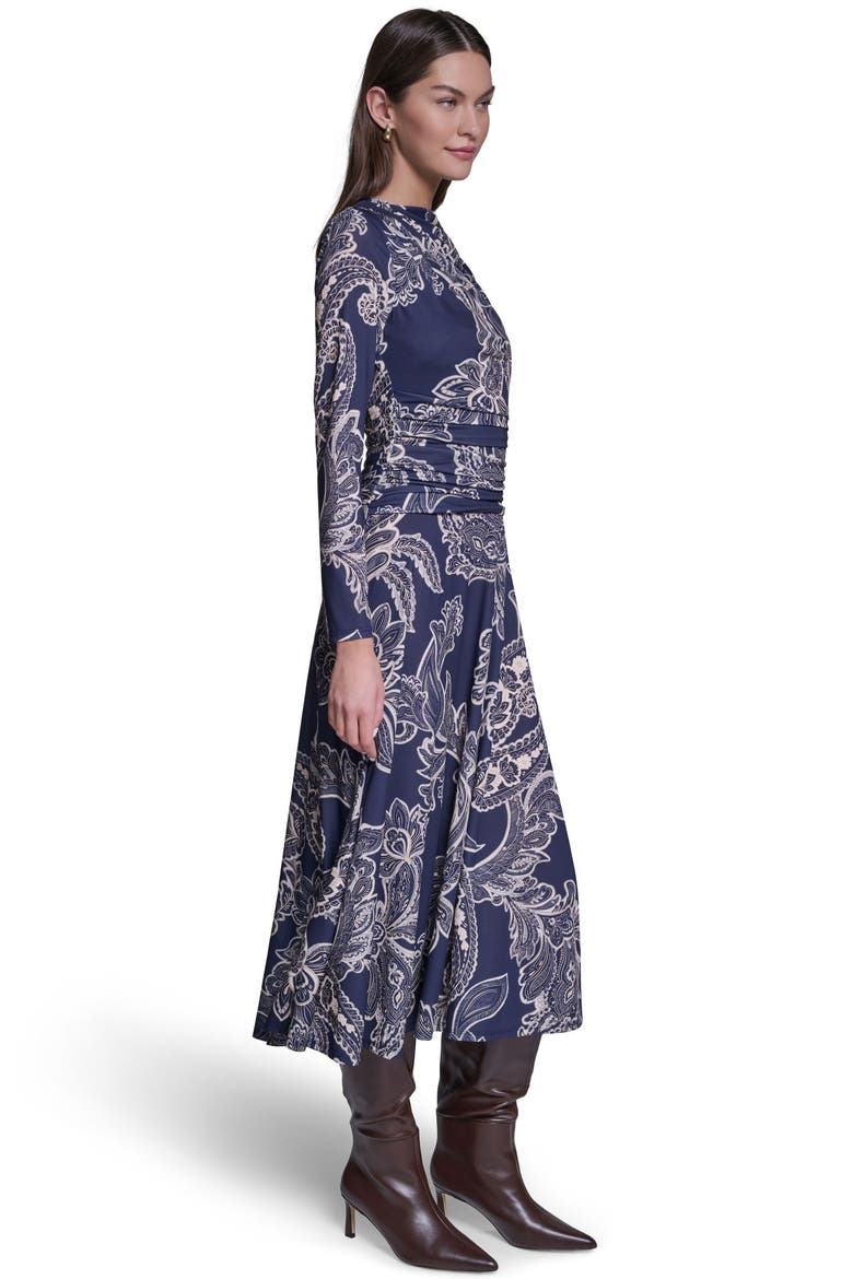 Long Sleeve Paisley Printed Jersey Midi Dress, Alternate, color, Navy Multi