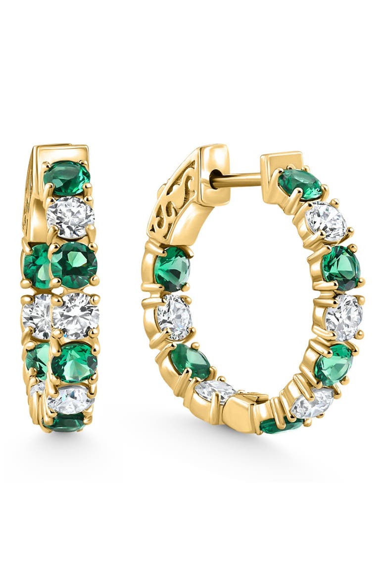 4 1/2Ct Emerald & Diamond Hoops or Gold Lab Grown 1" Tall, Main, color, Yellow Gold