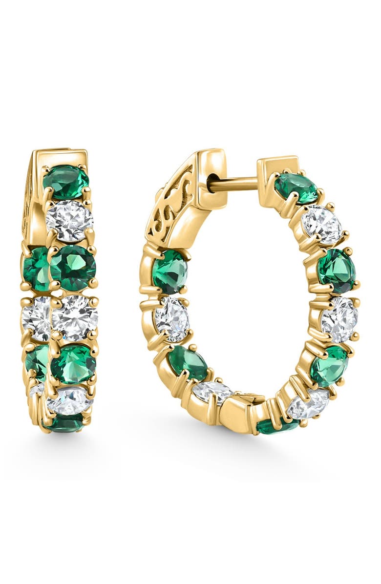 Bliss Diamond 4 1/2Ct Emerald & Diamond Hoops or Gold Lab Grown 1" Tall, Main, color, Yellow Gold