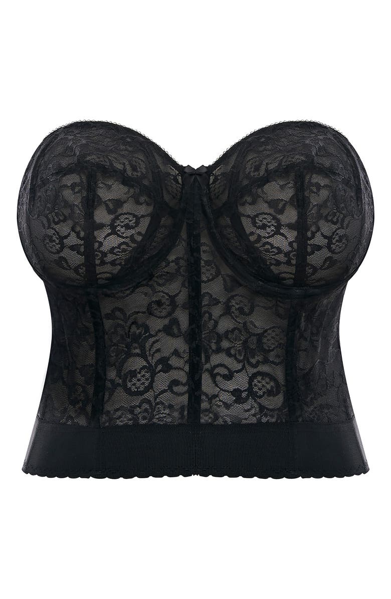 Goddess Long Line Lace Underwire Bustier, Alternate, color, Black