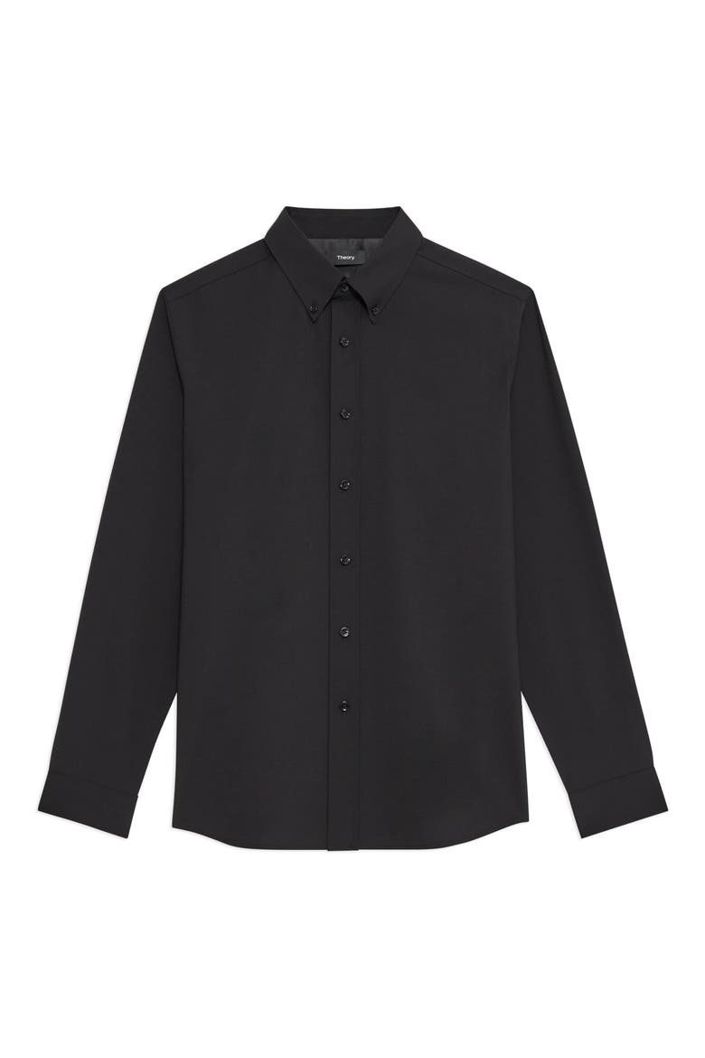 Hugh Stretch Virgin Wool Button-Down Shirt, Alternate, color, BLACK