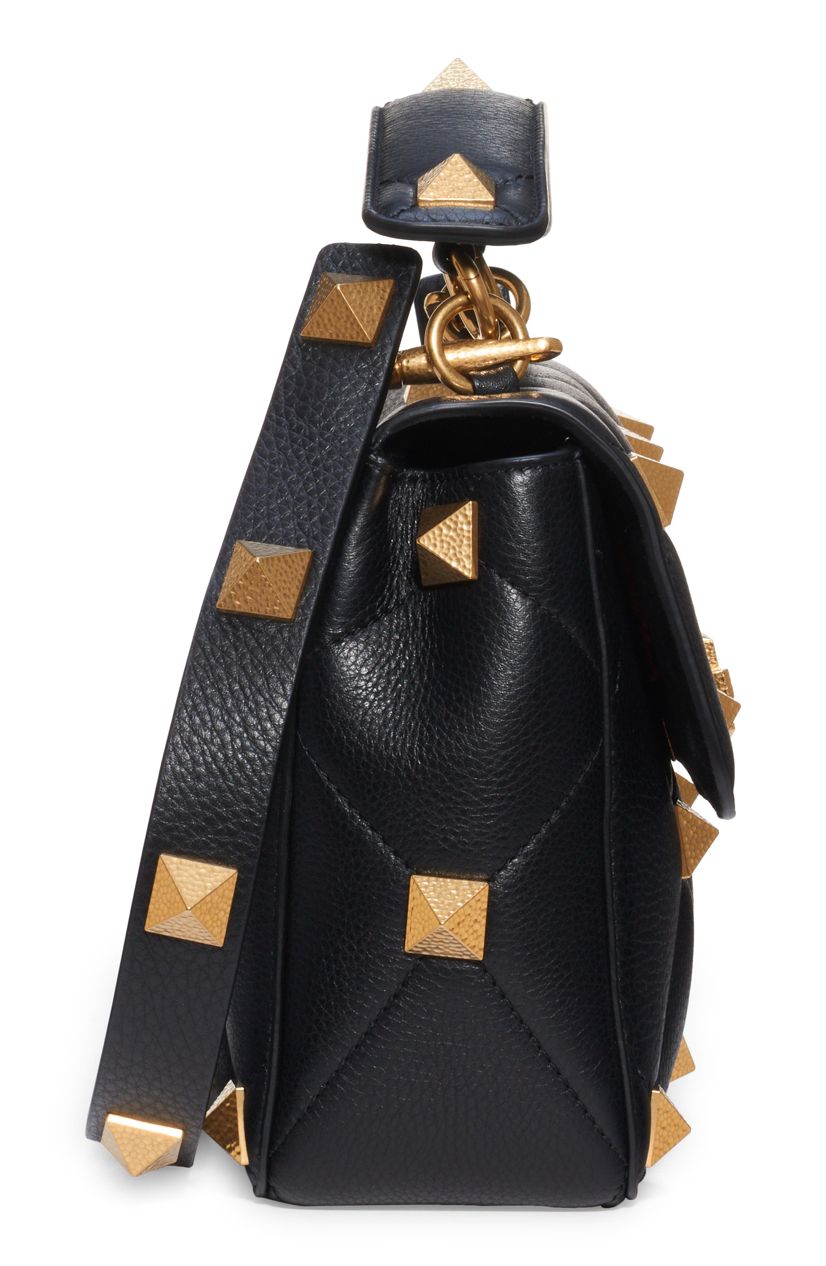 Valentino Garavani Large Roman Stud Matelassé Leather Top Handle Bag, Alternate, color, 