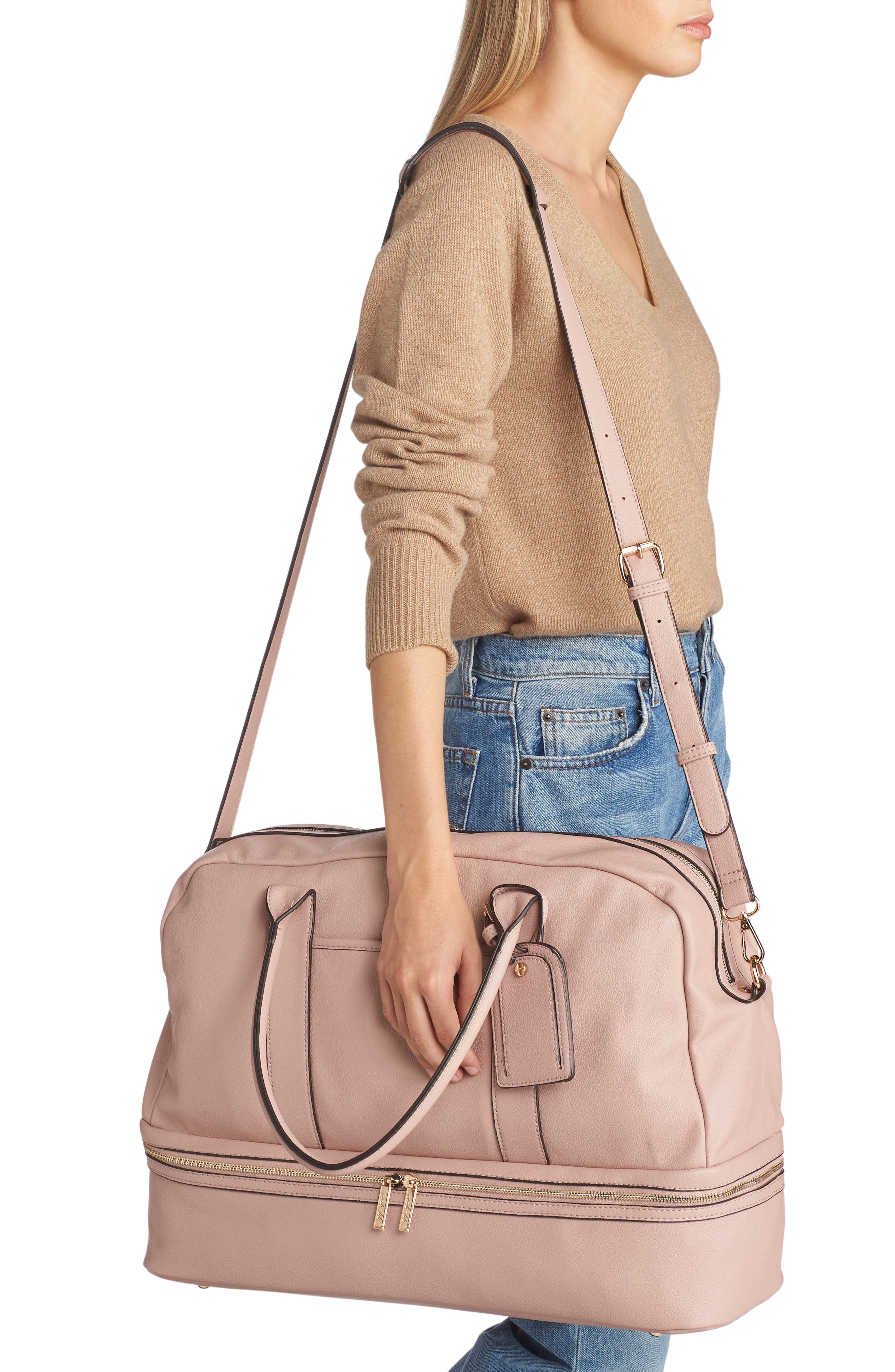 Mali + Lili Large Riley Vegan Leather Weekend Travel Bag, Alternate, color, Mauve