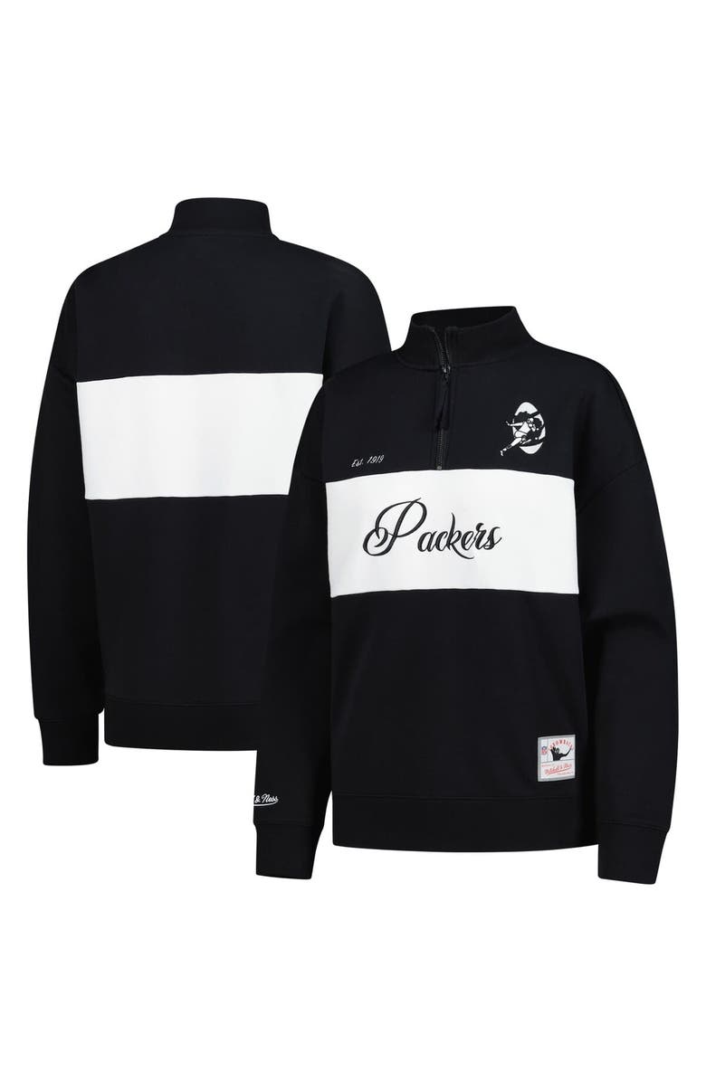 Mitchell & Ness Women's Mitchell & Ness Black Green Bay Packers Quarter-Zip Jacket, Main, color, Black