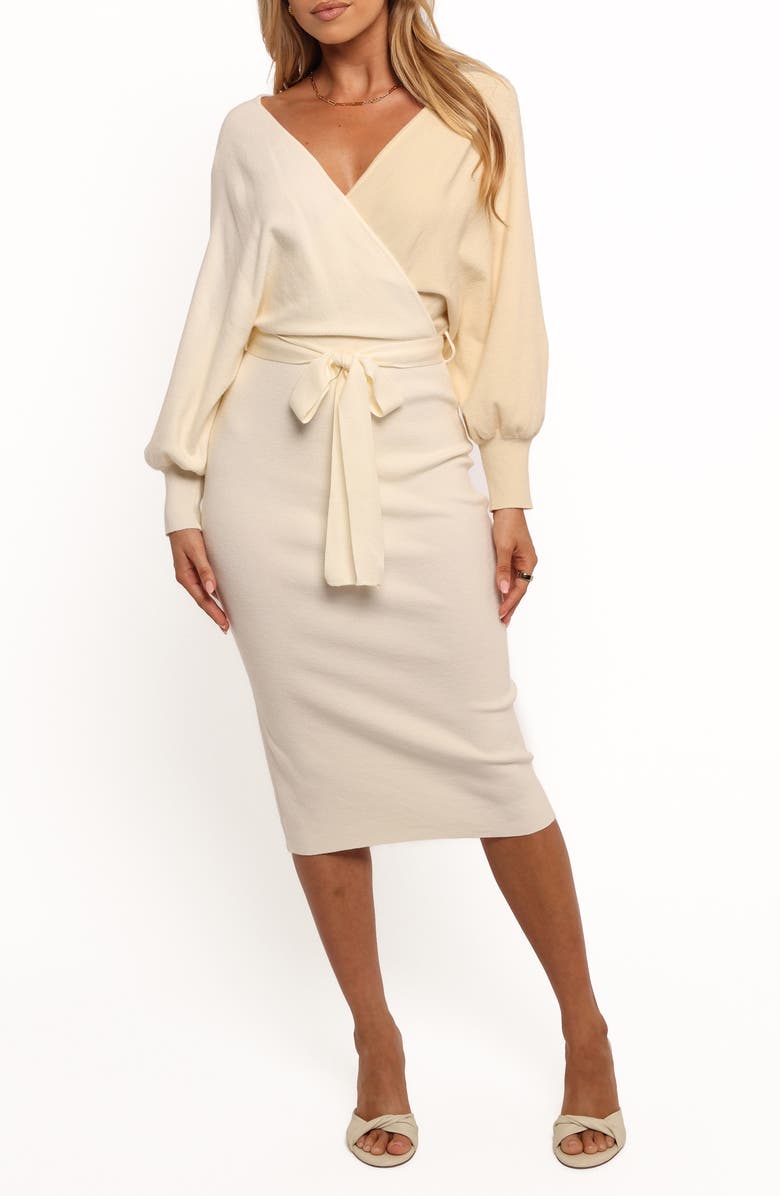 Petal & Pup Nate Long Sleeve Sweater Dress, Main, color, White