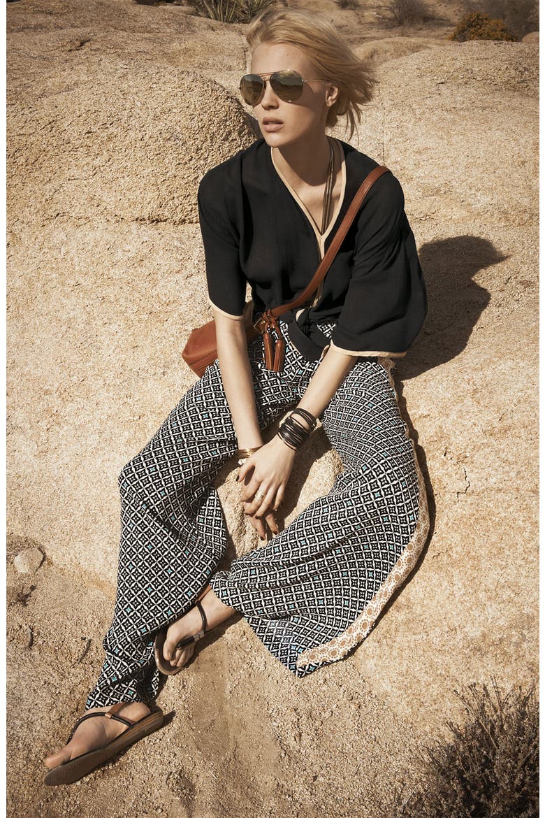'Sun Tile' Mix Print Palazzo Pants, Alternate, color, BLACK