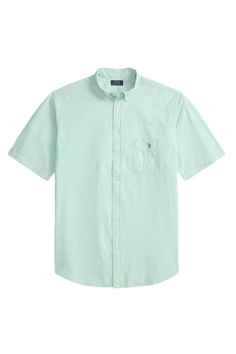 Big & Tall Seersucker Stripe Sport Shirt, Alternate, color, KEYWEST GREEN WHITE