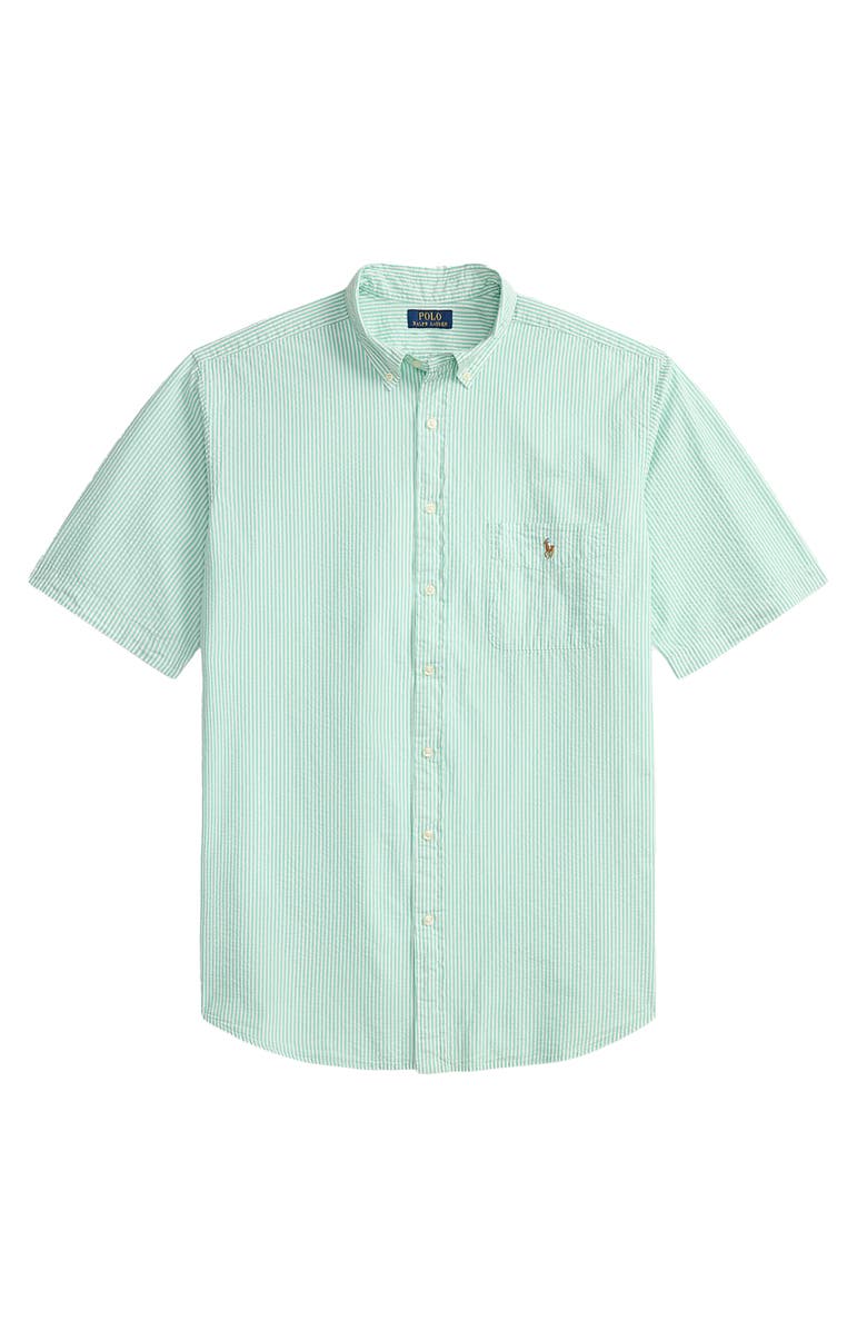 Polo Ralph Lauren Big & Tall Seersucker Stripe Sport Shirt, Alternate, color, Keywest Green White