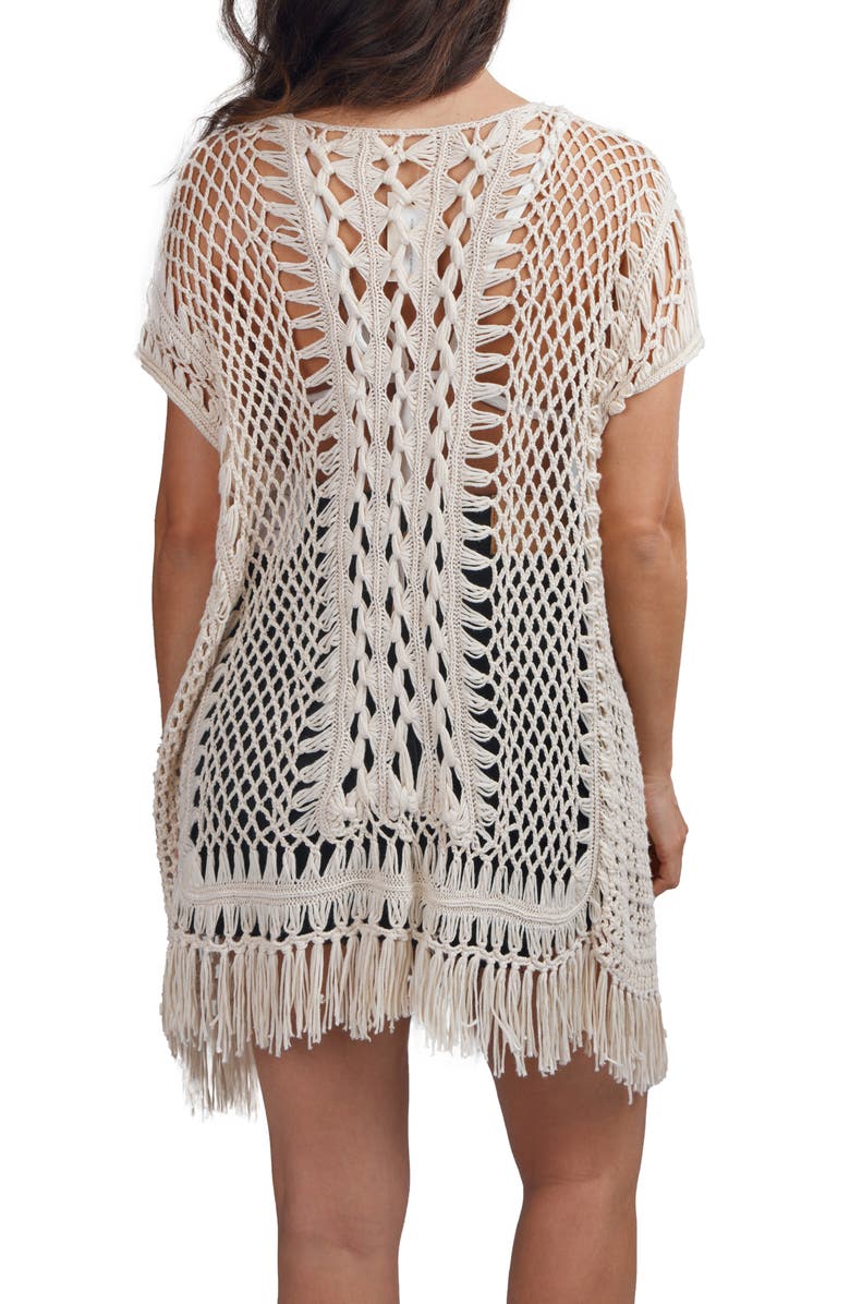 SAACHI Cotton Crochet Cover-Up Cardigan, Alternate, color, Ivory