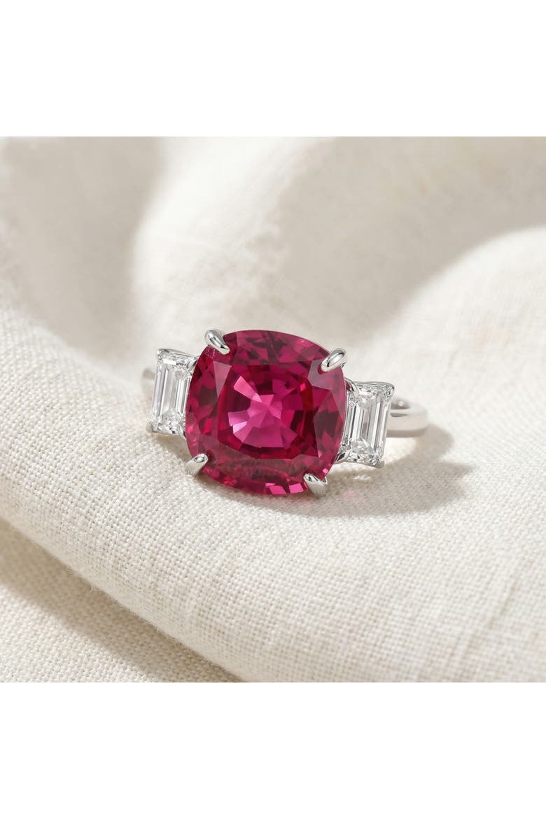 8.50Ct Cushion Ruby & Emerald Cut Diamond Ring 14k Gold Lab Grown, Alternate, color, 14k White Gold