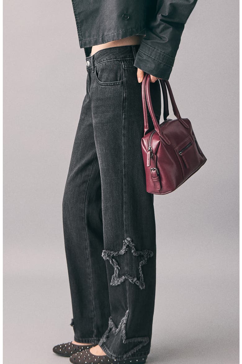 Star Embroidered Straight Leg Jeans, Alternate, color, BLACK DENIM