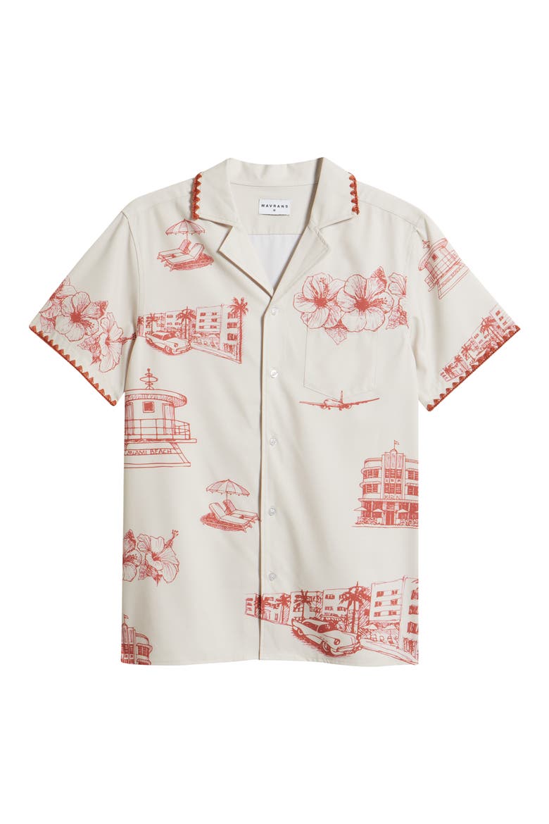 Ocean Drive Print Camp Shirt, Alternate, color, RED