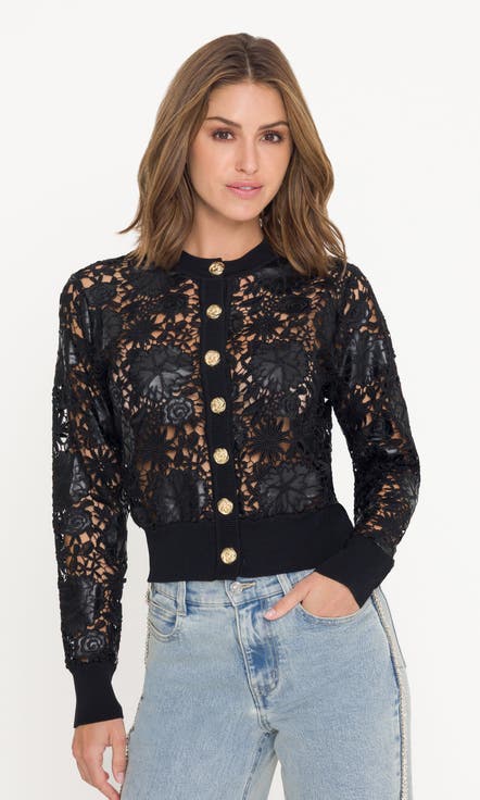 Erin Vegan Leather Lace Cardigan