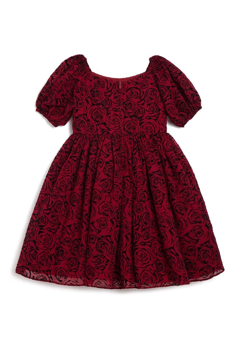 Kids' Emilia Flocked Rose Party Dress, Alternate, color, RED