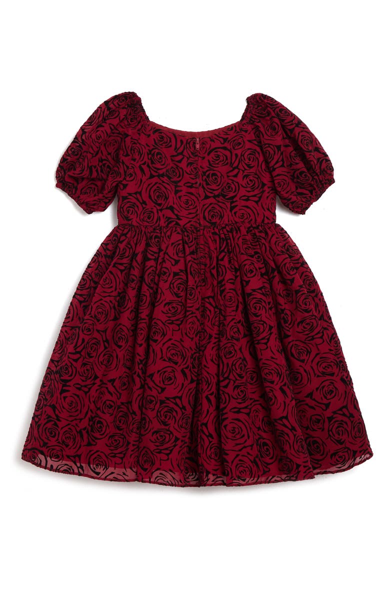Pippa & Julie Kids' Emilia Flocked Rose Party Dress, Alternate, color, Red