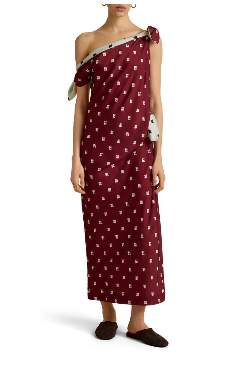 Marina Moscone Twill Polka Dot Tabard Tie Dress, Alternate, color, Rosso Levanto/Ecru Floral