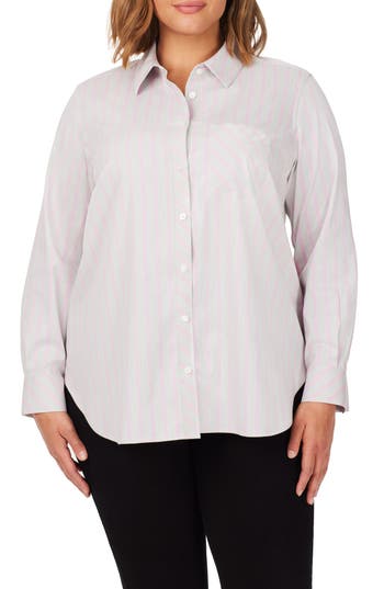 Foxcroft Stripe Boyfriend Button-up Shirt In Gray