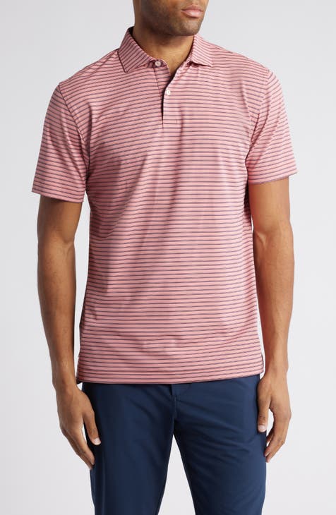 Peter Millar Men's Large Pink Geometric Tour Logo Short Sleeve Polo Golf hot Shirt