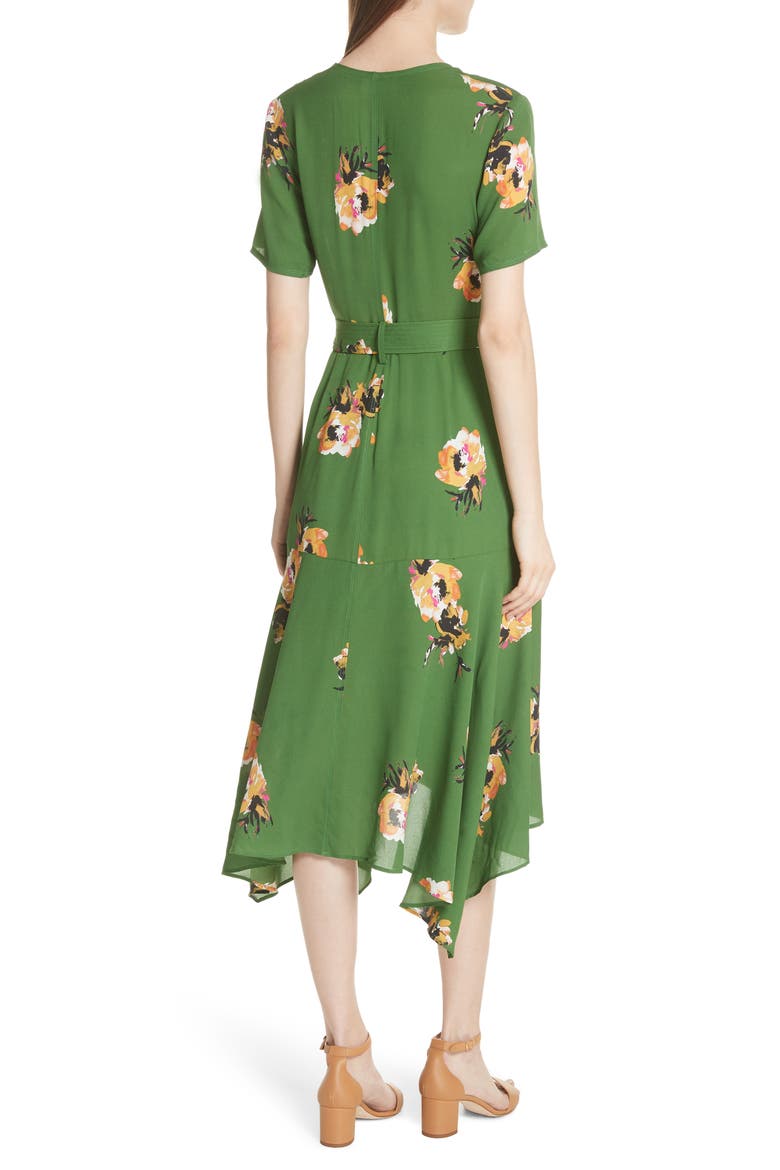 Cora Floral Print Silk Wrap Dress, Alternate, color, CACTUS/ SAFFRON