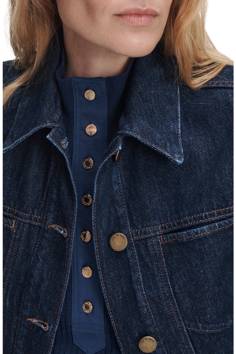 Marie Denim Trucker Jacket, Alternate, color, DARK RINSE