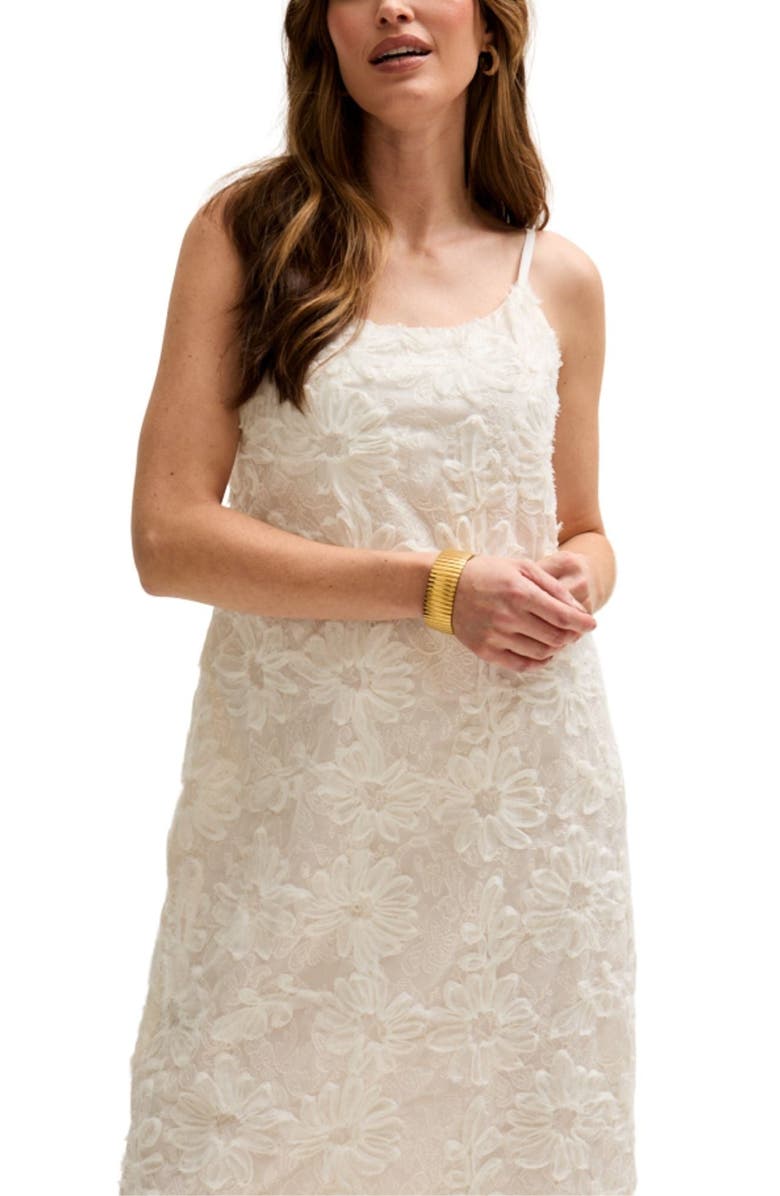 Lily and Lionel London Lily Spaghetti Strap Ribbon Work Midi Dress, Alternate, color, Natural