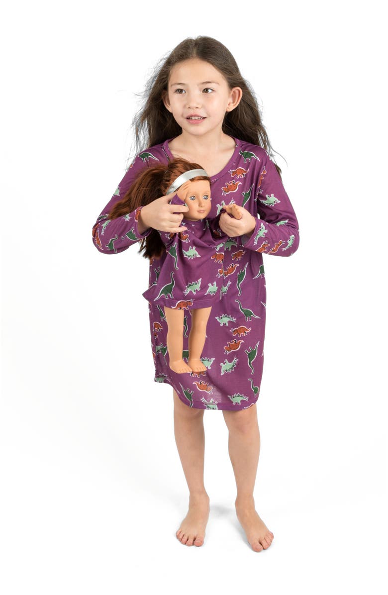 Leveret Girls Long Sleeve Nightgown with Matching Doll Nightgown, Printed Design, Main, color, Dinosaur