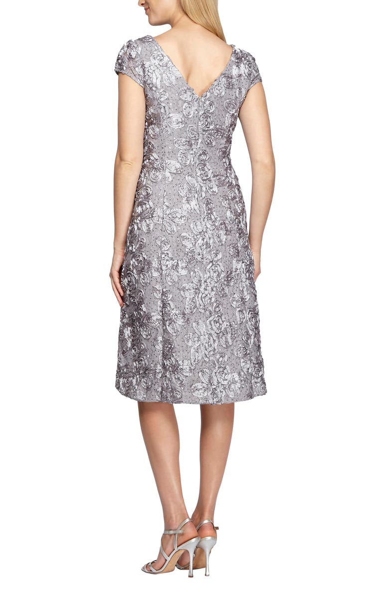 Alex Evenings Sequin Rosette Cocktail Dress, Alternate, color, 