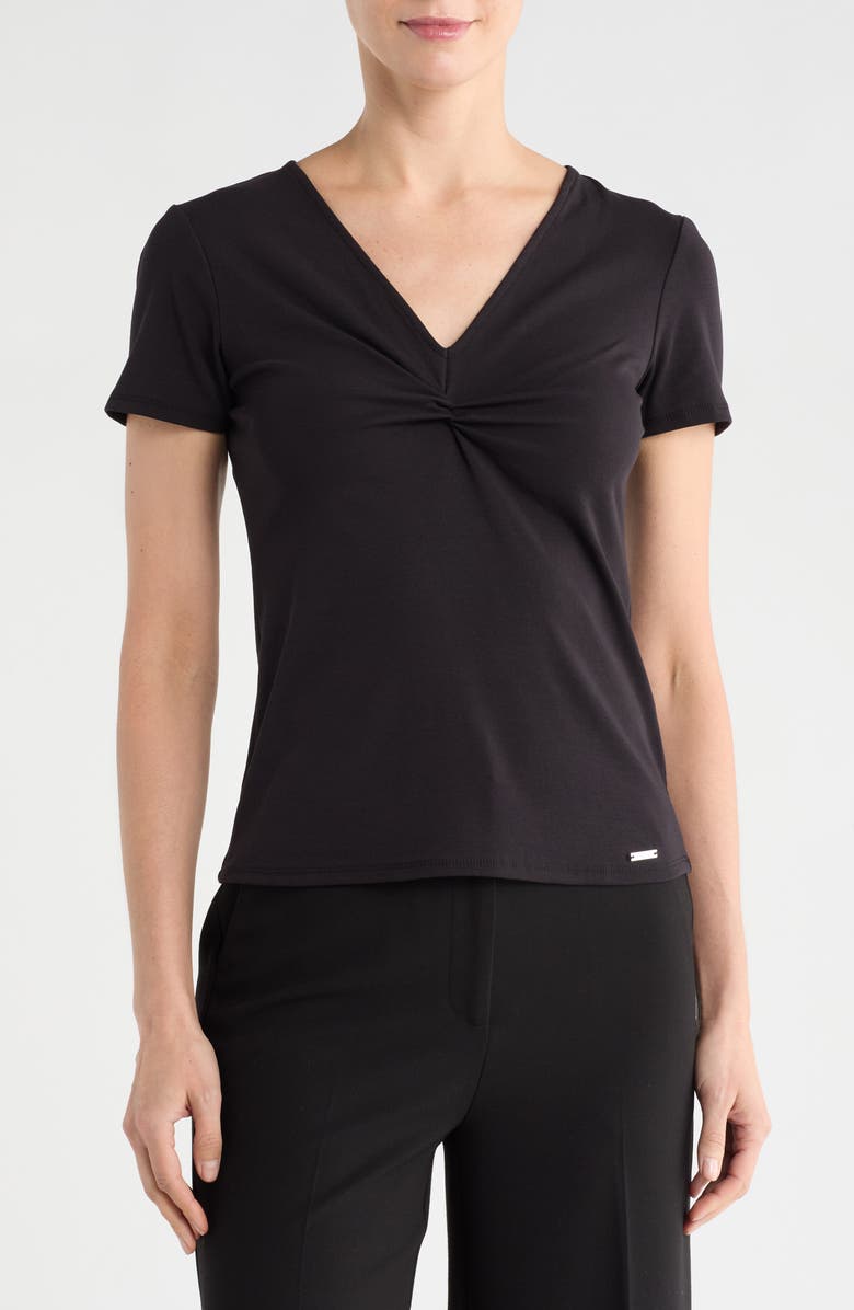 T Tahari Twist Front V-Neck T-Shirt, Main, color, Black