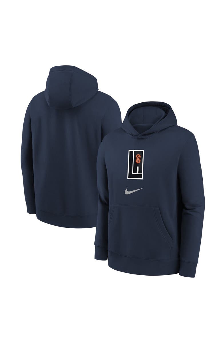 Nike Youth Nike Navy LA Clippers 2023/24 City Edition Essential Pullover Hoodie, Main, color,