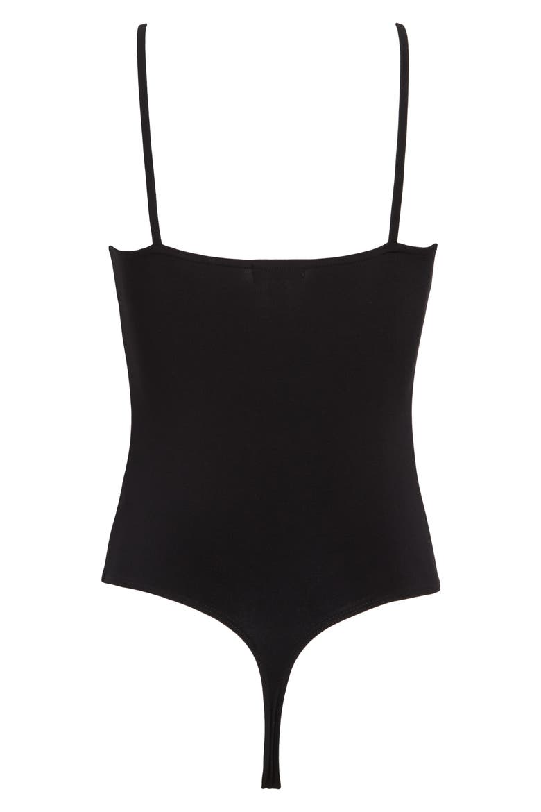 Lace Trim Thong Bodysuit, Alternate, color, BLACK