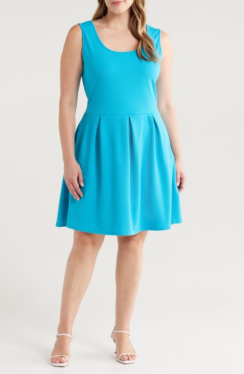 Sleeveless Stretch Fit & Flare Minidress (Plus)
