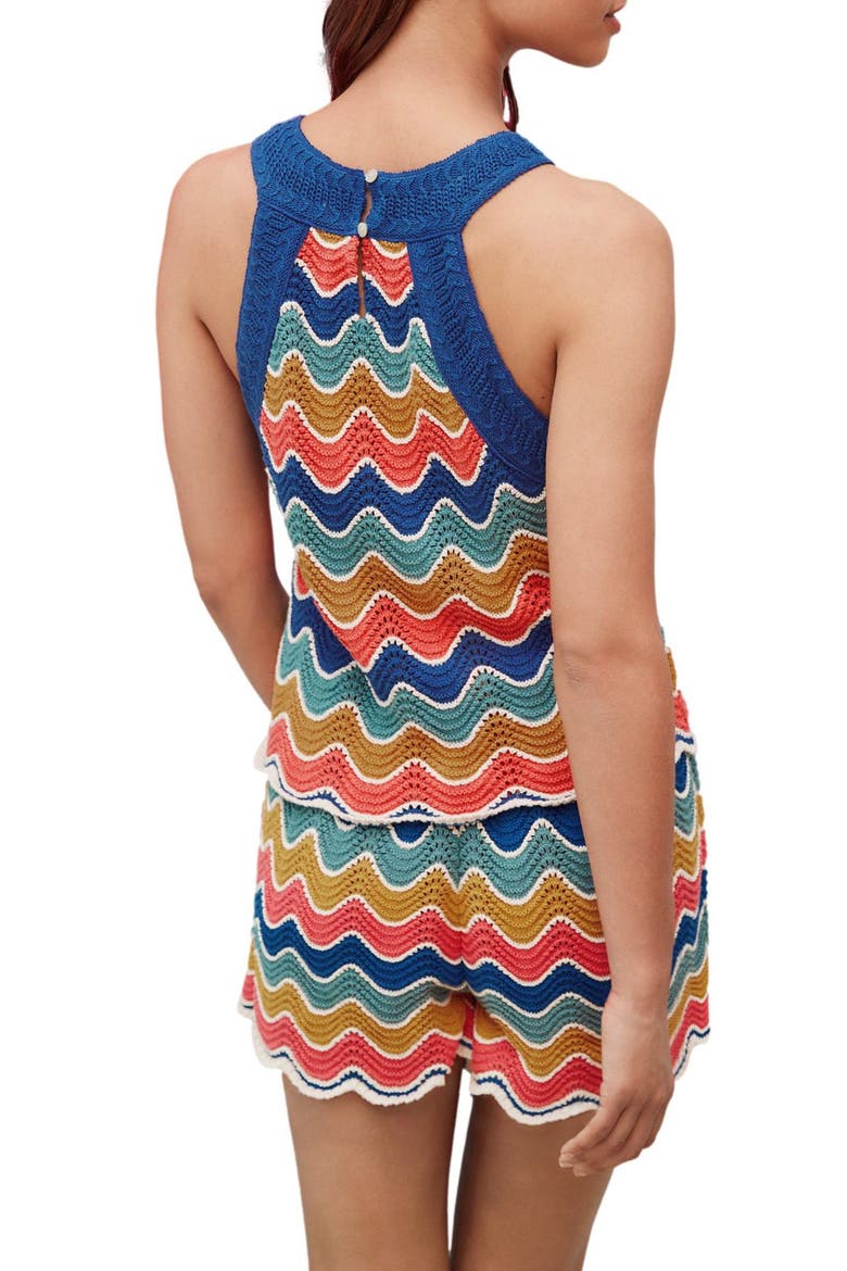 Stripe Open Stitch Sleeveless Cotton Sweater, Alternate, color, BLUE