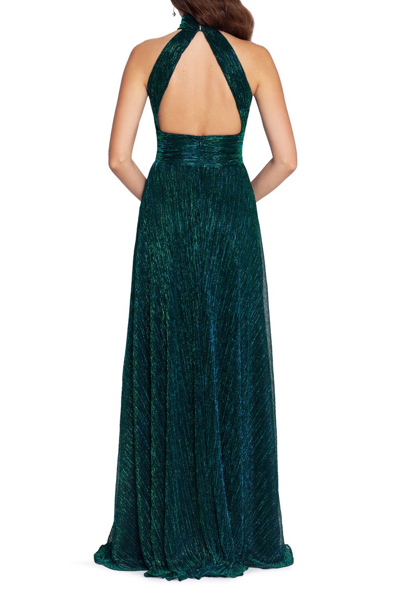 Metallic Sleeveless Halter Neck Open Back Gown, Alternate, color, JADE