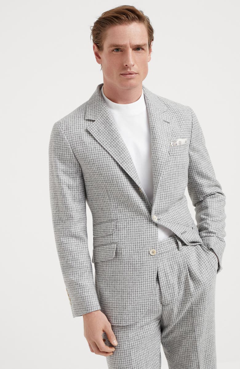 Brunello Cucinelli Alpaca, wool and cotton houndstooth deconstructed Cavallo blazer, Alternate, color, 