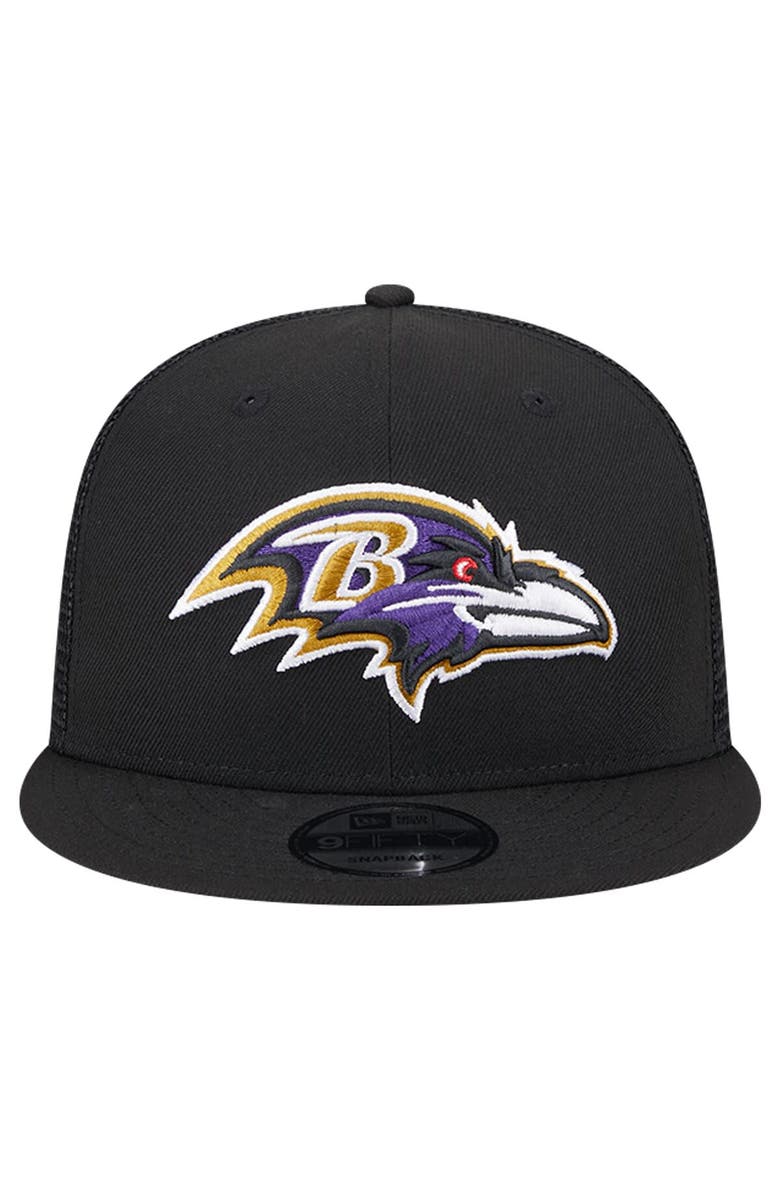 New Era Men's New Era Black Baltimore Ravens Main Trucker 9FIFTY Snapback Hat, Alternate, color, 
