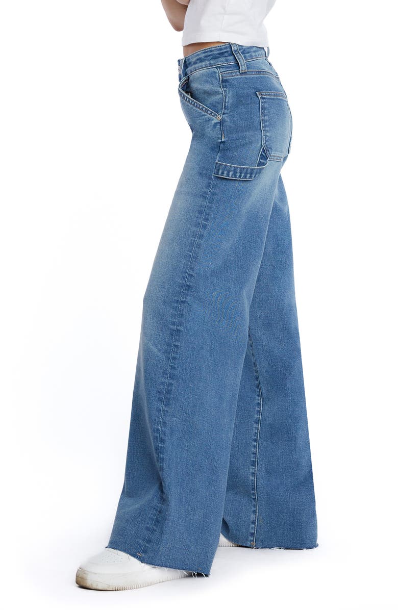 HINT OF BLU Raw Hem Wide Leg Carpenter Jeans, Alternate, color, Palma Blue