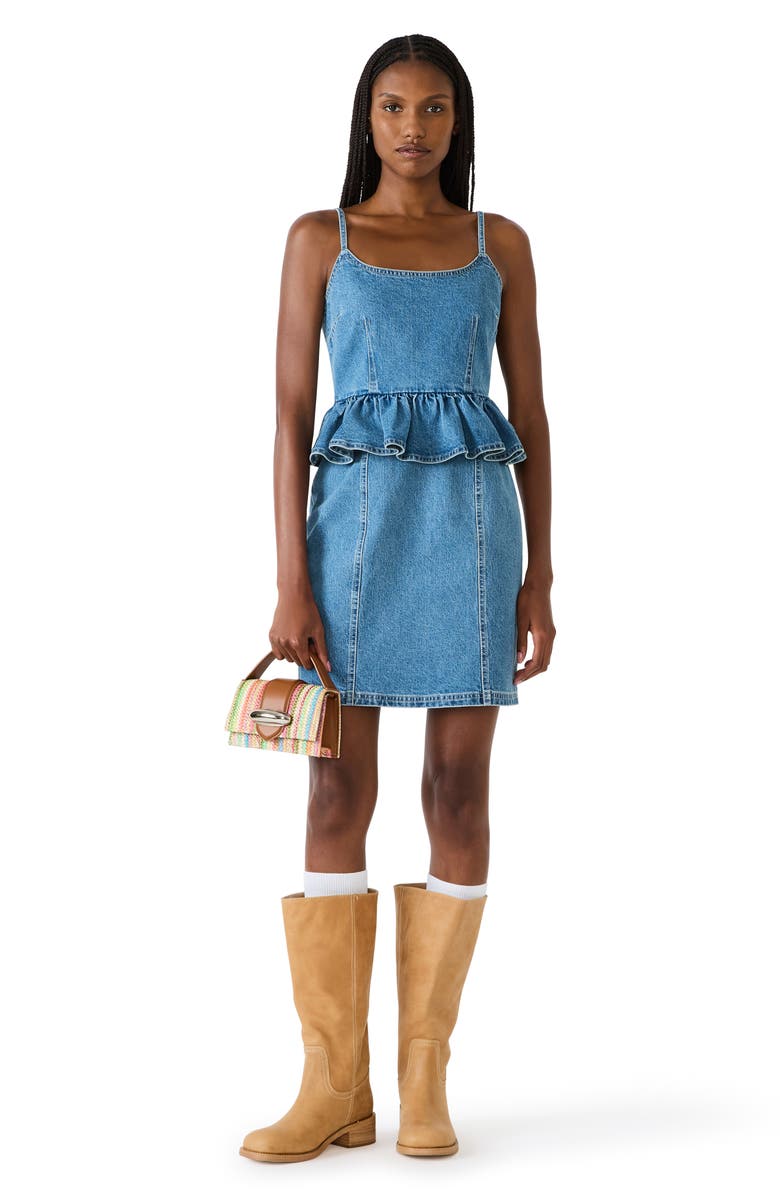 Steve Madden Giselia Denim Peplum Minidress, Alternate, color, Marina Wash