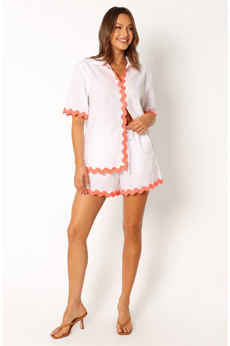 Harry Rickrack Trim Cotton & Linen Button-Up Shirt, Alternate, color, WHITE/ MELON
