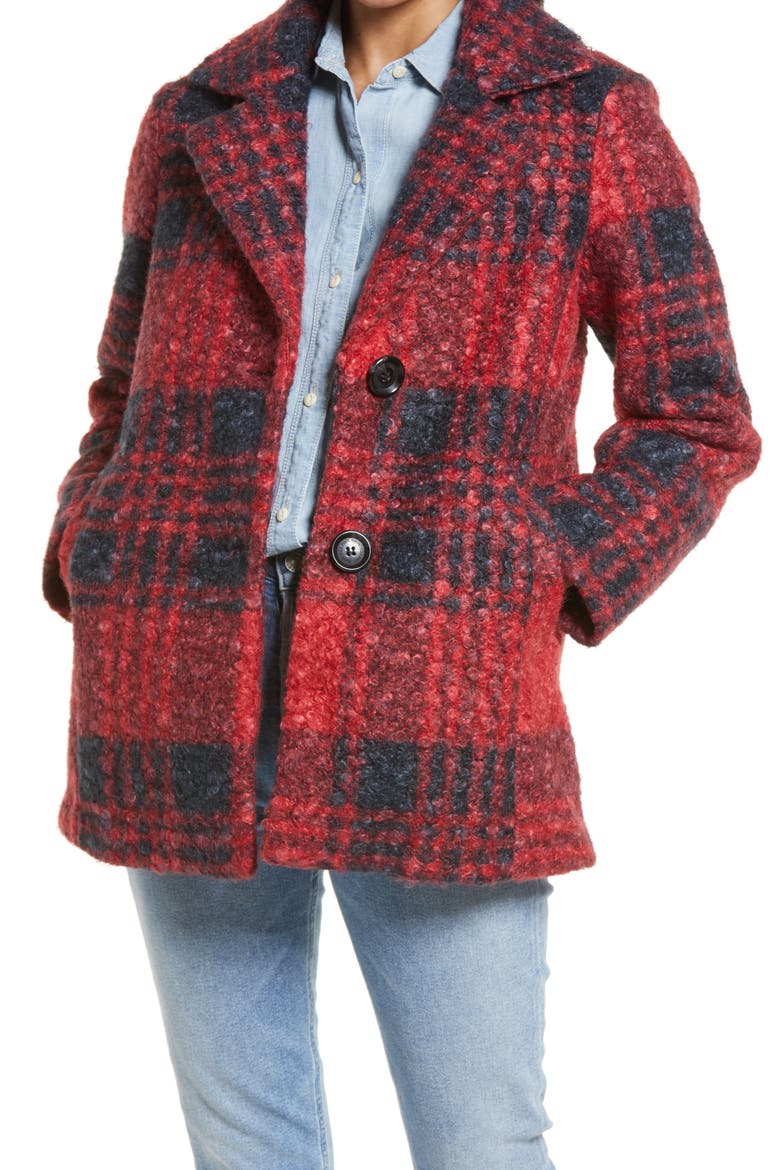 Plaid Teddy Coat, Main, color, RED/ CHARCOAL PLAID