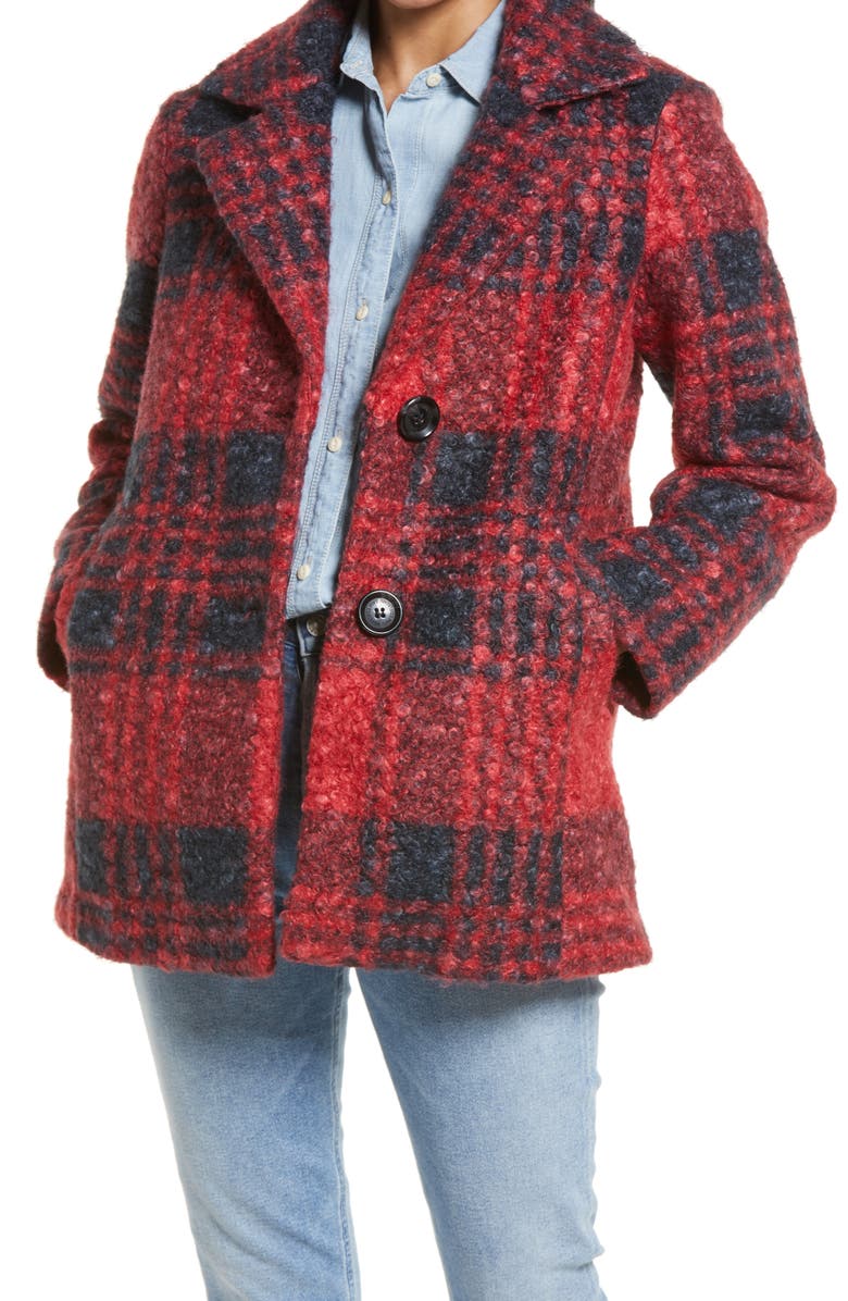 Sam Edelman Plaid Teddy Coat, Main, color, Red/ Charcoal Plaid