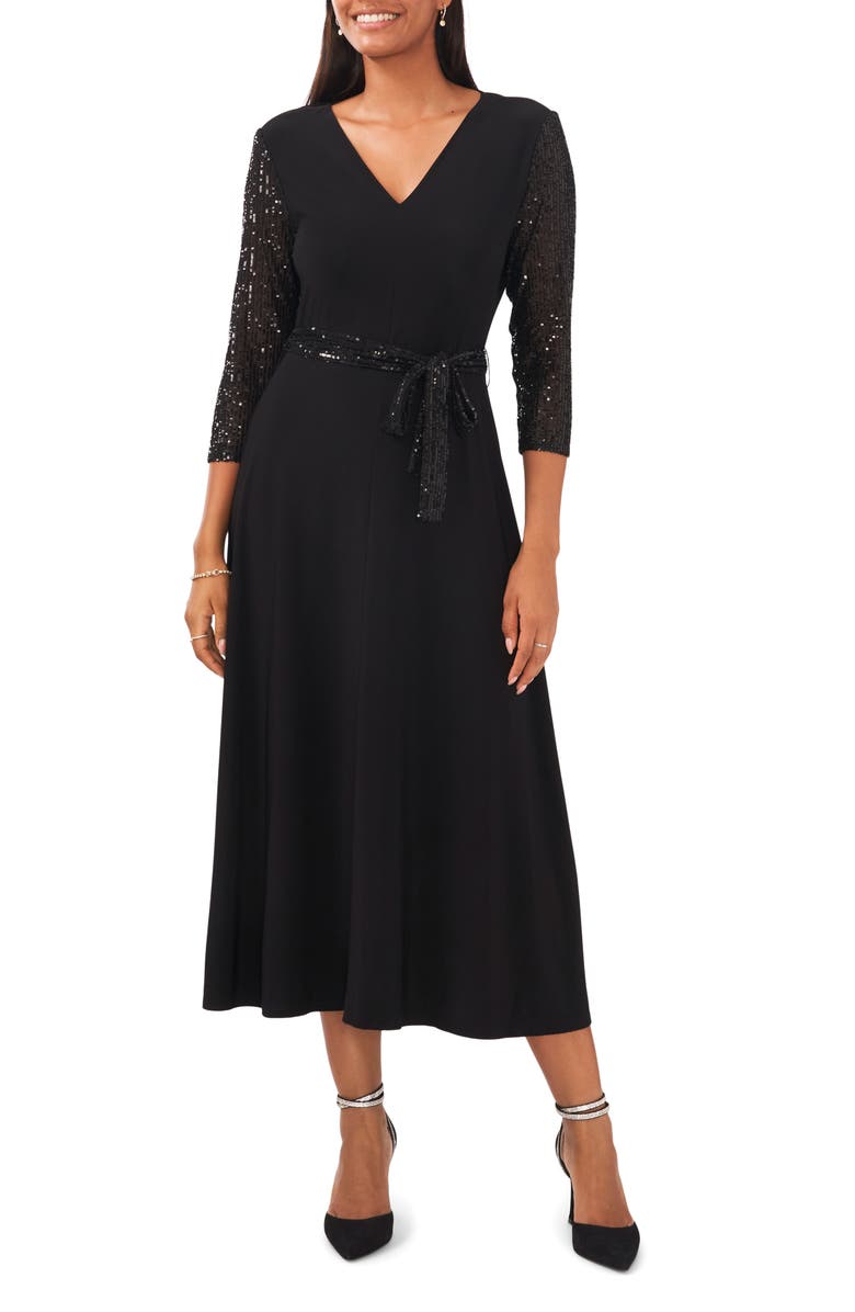 Chaus Lisa Sequin Sleeve Midi Dress, Main, color, 