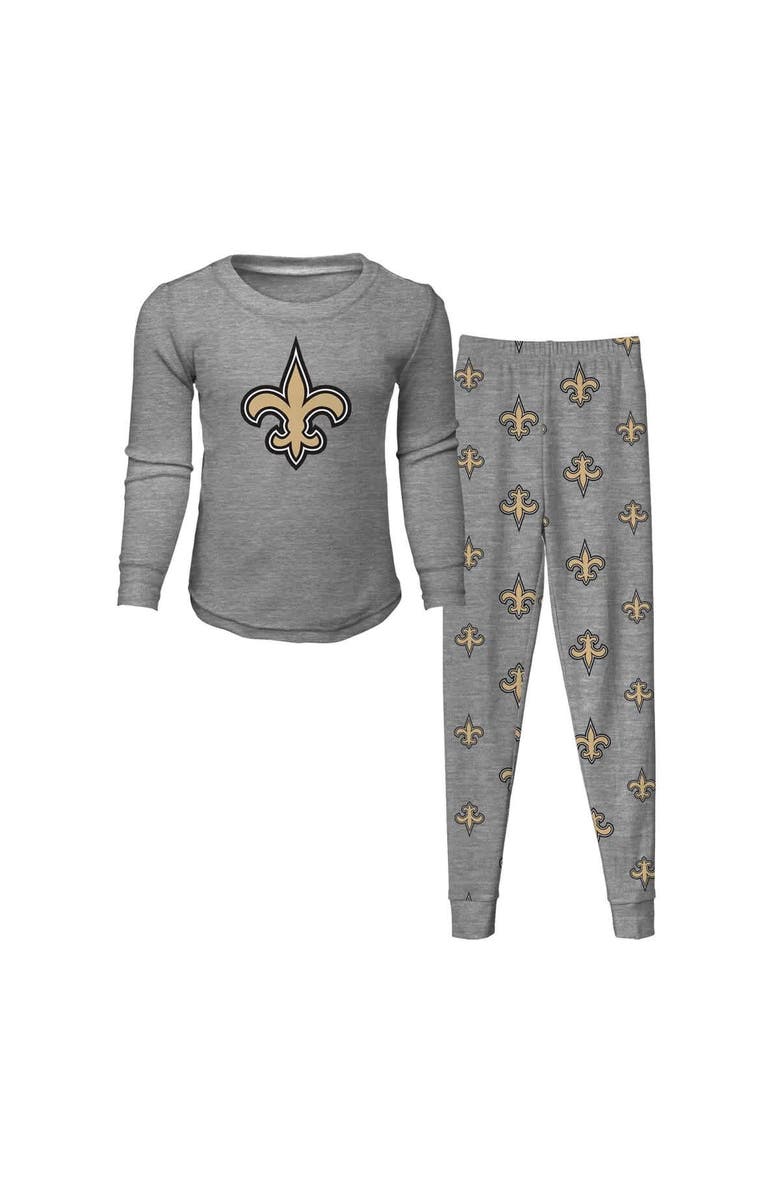 Outerstuff Youth New Orleans Saints Long Sleeve T-Shirt and Pants Sleep Set, Alternate, color, Heather Gray
