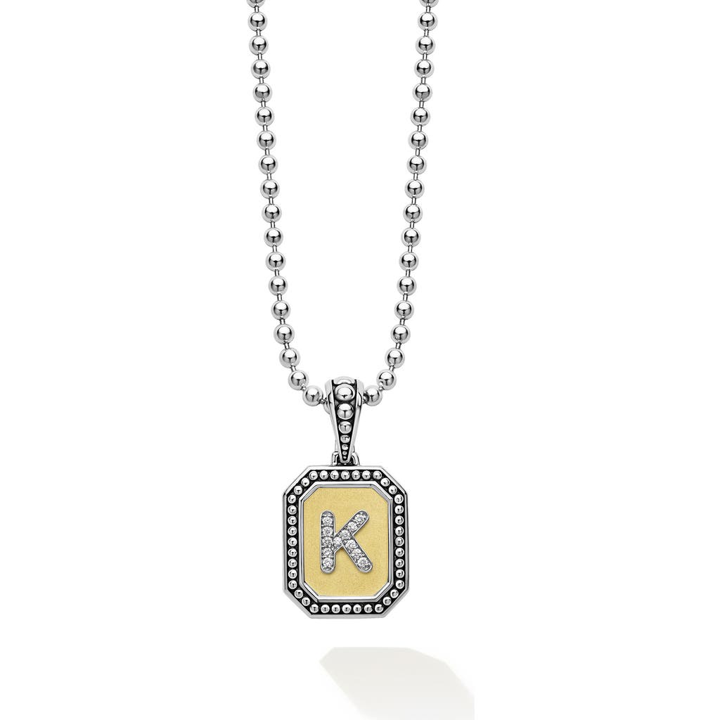 Lagos Signature Caviar Diamond Initial Pendant Necklace In Two-tone K