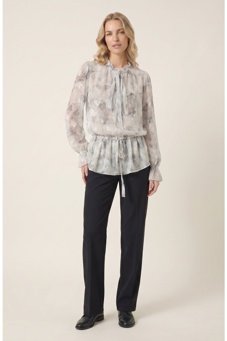 Sheer Printed Ruffle Neck Blouse, Alternate, color, White