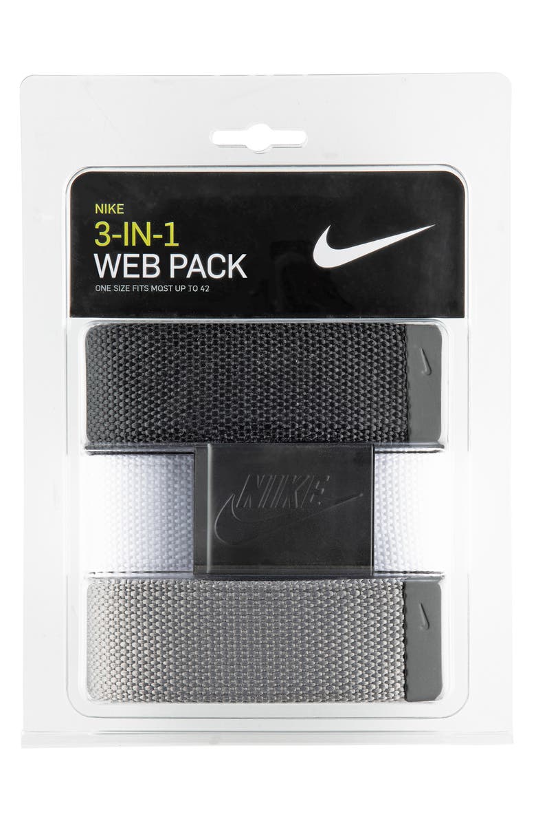 Nike Set of 3 Webbed Belts, Alternate, color, Black/ White/ Grey