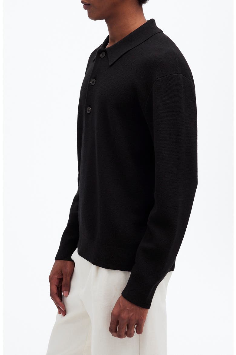 Three-Button Merino Wool Polo Sweater, Alternate, color, TRUE BLACK