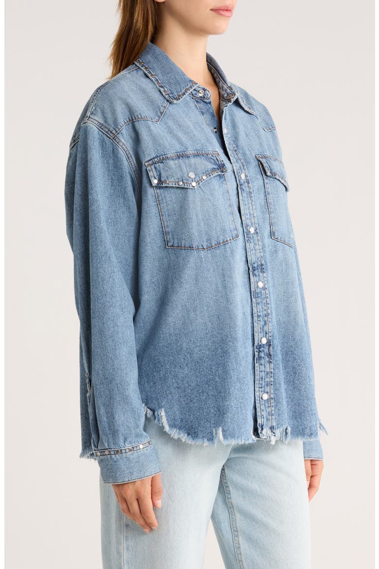 Distressed Western Stud Denim Shirt, Alternate, color, VINTAGE BIKER BLUE STUD